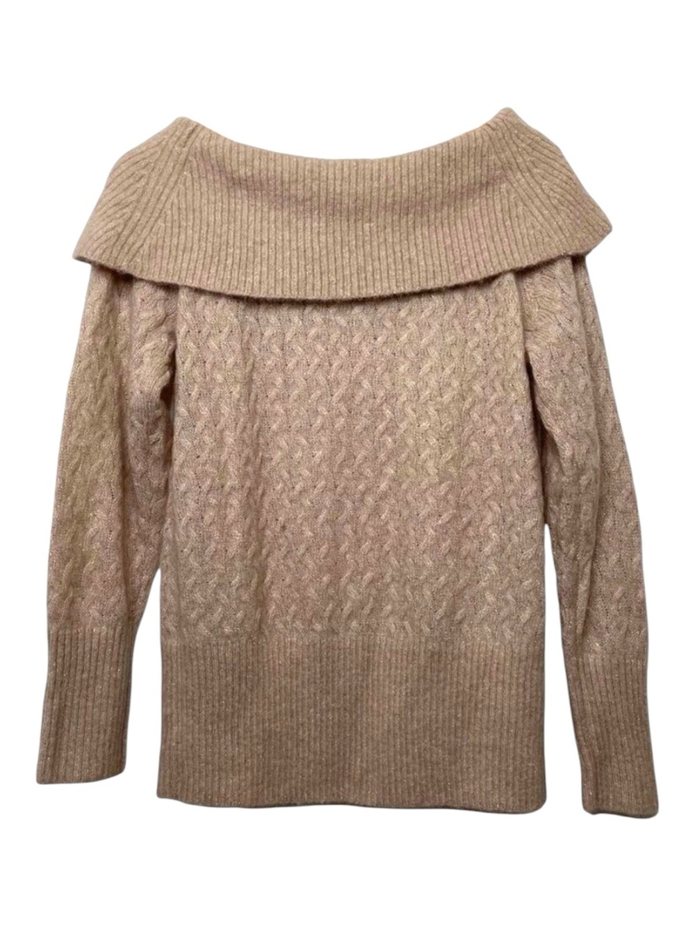Banana Republic alpaca blend cable knit sweater powder pink gold metallic medium